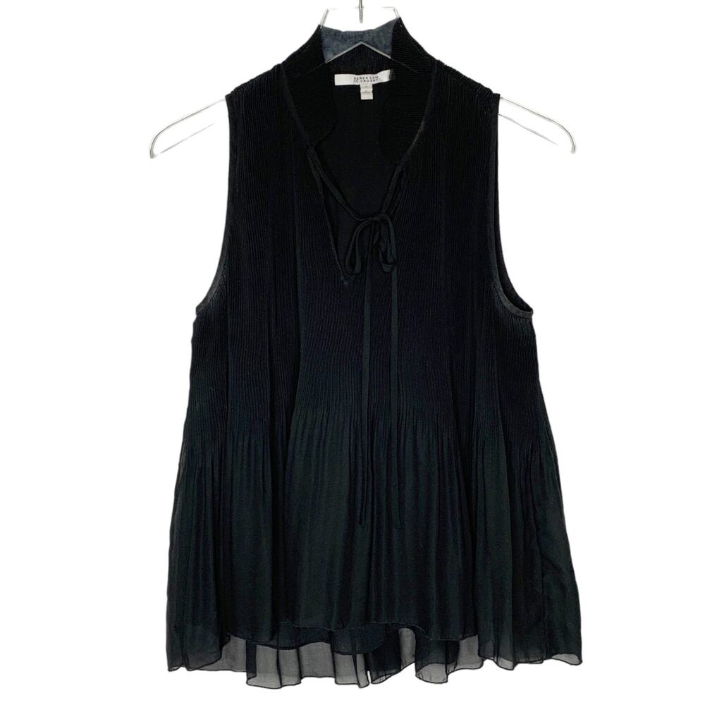 Derek Lam 10 Crosby 8 Tie Neck Accordion Pleated Sleeveless Top Black Whimsygoth